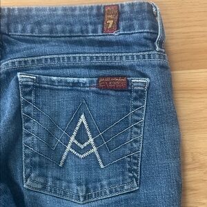 7 For All Mankind Women's Boot Cut Jeans - Blue Denim with Contrast Stitching